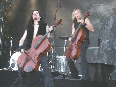 Perttu Kivilaakso and Eicca Toppinen from Apocalyptica live at Sweden Rock Festival, Sweden, June 2008