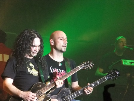 Sascha Paeth from heaves Gate and Olliver Hartmann from At Vance playing guitar with Avantasia in Fulda