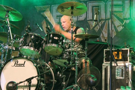 Dominik Hülshorst on drums with Bonfire