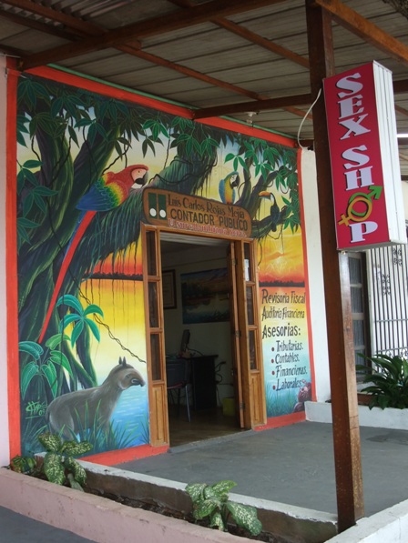 A colourful house, and a sex shop, in Leticia Streets