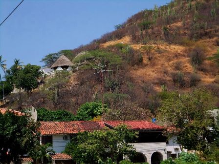 Small hills and houses around El Rodadero, Santa Marta, Colombia