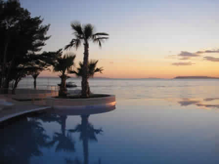 The pool and the sea at the hotel Le Méridien Lav, Split, Croatia