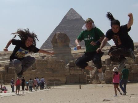 Camilo loves to jump eveywhere! Andy, Ricardo and Camilo jumping by the Sphynx