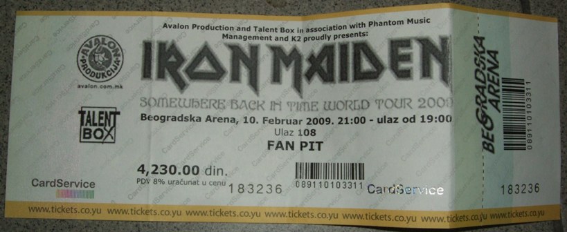 Iron Maiden Belgrade Ticket
