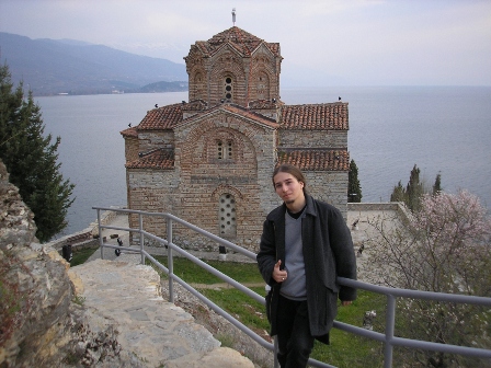 Metal Traveller at the Sveti Jovan Kaneo church in Ohrid, Macedonia