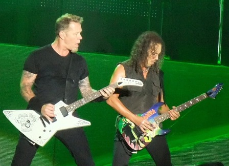 James and Kirk with a Dracula Guitar in Romania - Metallica in Bucharest 2010