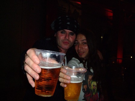 Spike and Metal Traveller having some beer after the Quireboys show