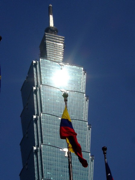 Colombia Flag and Taipei 101 Building, Taiwan