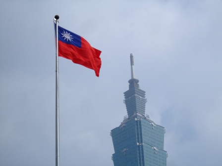 Taiwan Flag and Taipei 101 Building
