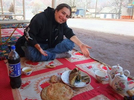 Metal Traveller having a great Tajik lunch in Nurek