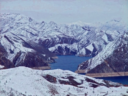 Mountains surrounding Nurek Reservoir in Tajikistan