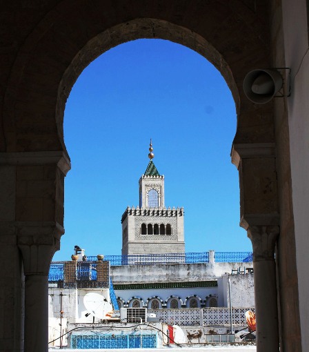 The minaret of the Al-Zaytuna Mosque in Tunis