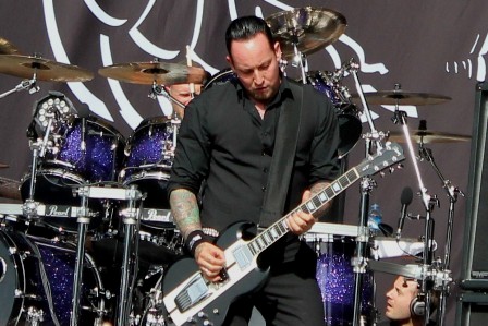 Michael Poulsen on guitars, live with Volbeat