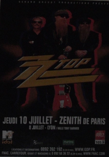 Poster for the ZZ Top Concert on the Paris Subway