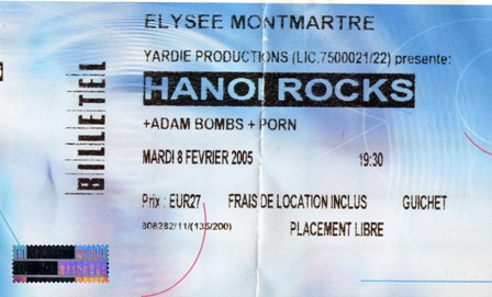 Hanoi Rocks ticket for the Elysée Montmartre, Paris Hanoi Rocks ticket for the Elysée Montmartre, Paris